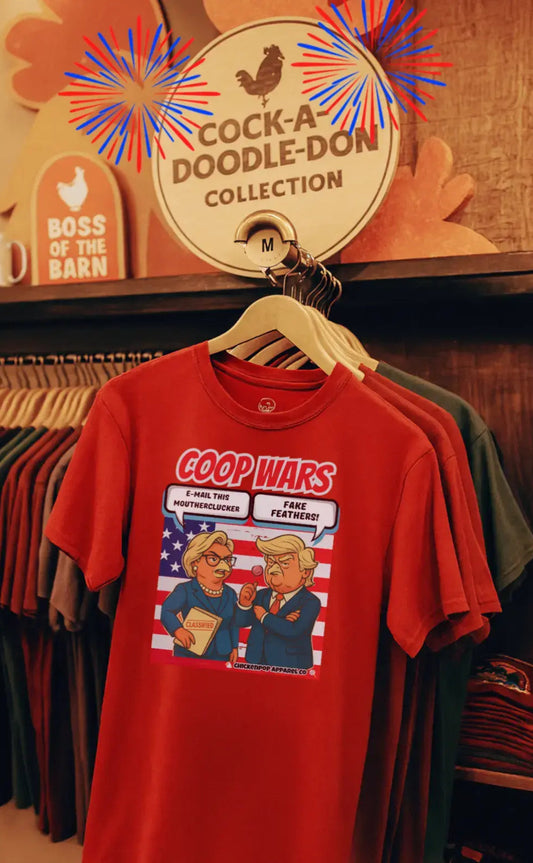 Coop Wars™ Tee – Hilaregg Cluckton vs. Cock-a-Doodle-Don | Political Chicken Fight Shirt
