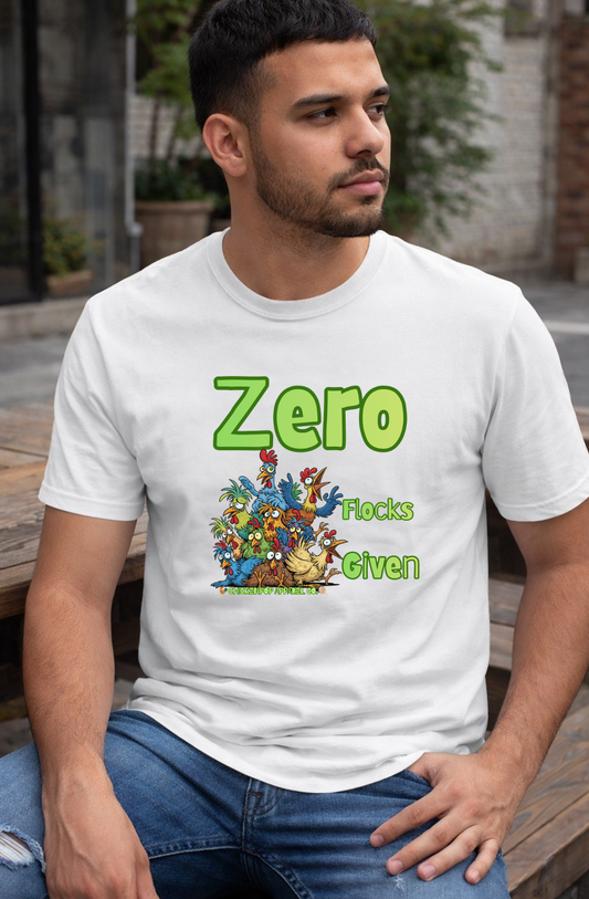 Zero Flocks Given T-Shirt – Funny Chicken Graphic Tee in Black | ChickenPop Apparel Unisex Shirt