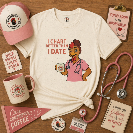 I Chart Better Than I Date Nurse Shirt | Funny Chicken RN Tee | Healthcare Worker Gift