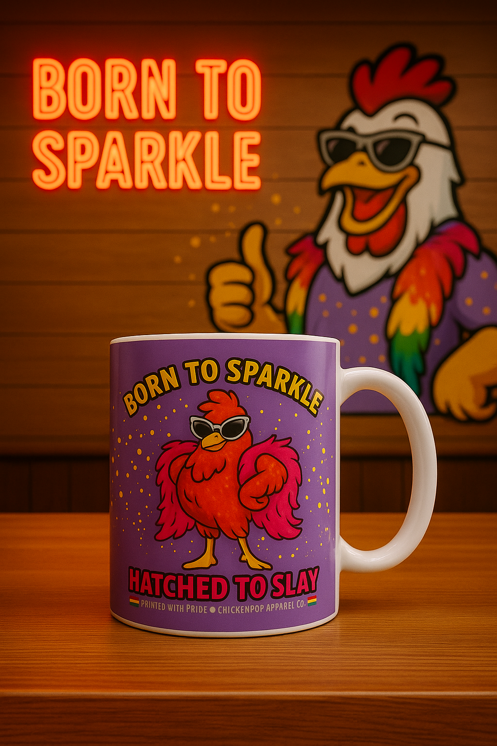 Born to Sparkle Hatched to Slay Mug – Funny Sassy Rooster Coffee Mug | ChickenPop Apparel 11oz Ceramic Cup